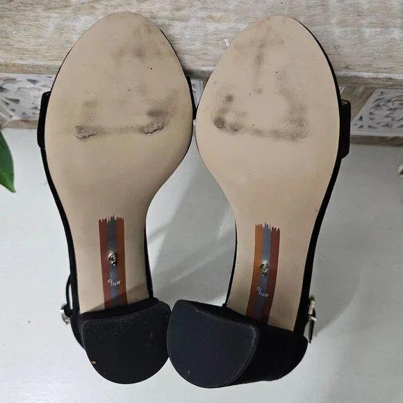SAM EDELMAN Black Leather Suede Ankle Strap Block Heel Sandal Womens Sz 9.5 W - Picture 8 of 9